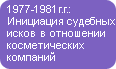 1977-1981 г.г.:
Инициация судебных исков в отношении косметических компаний
